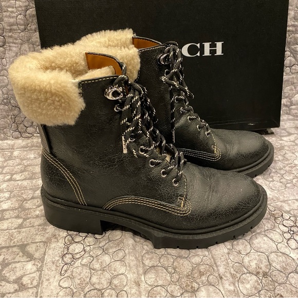 Coach Shoes Coach Lorimer Leather And Shearling Lace Up Boots